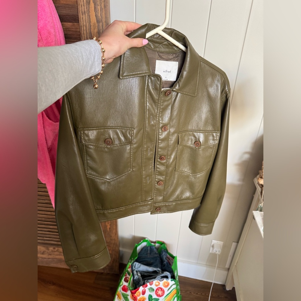 Aritzia Wilfred Olive Leather Jacket